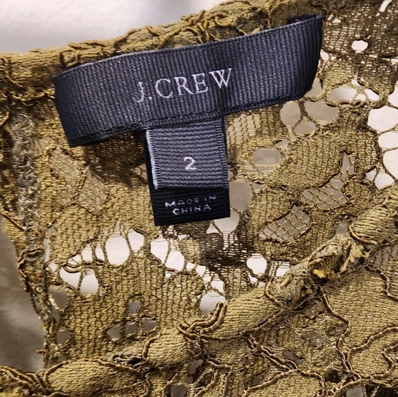 J CREW olive green lace top with built in cami size 2 - Picture 5 of 14